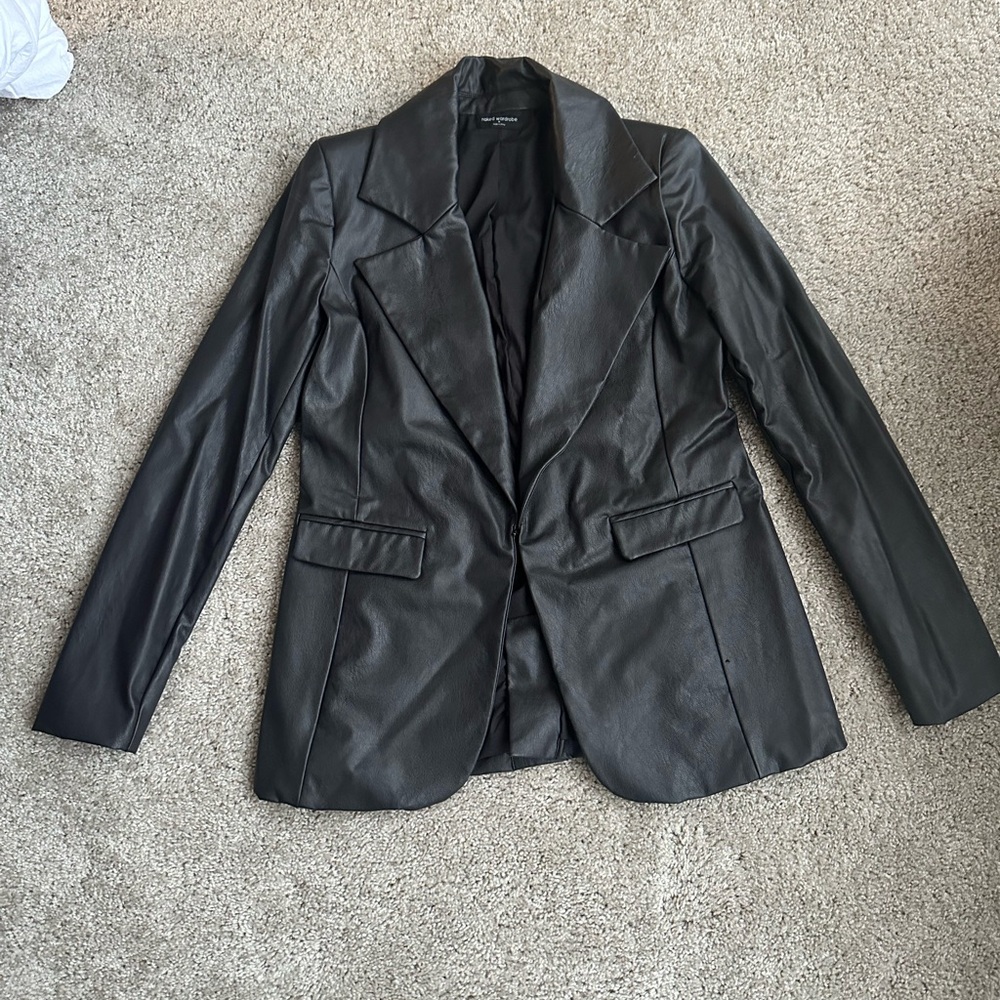 Black Faux Leather Blazer
